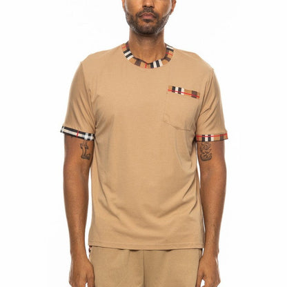 Camiseta de manga corta a cuadros con ribete en contraste