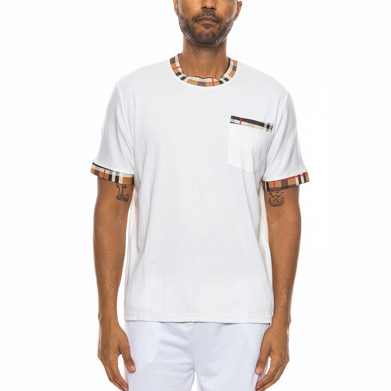 Camiseta de manga corta a cuadros con ribete en contraste