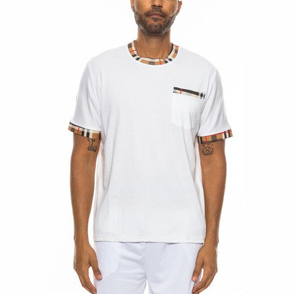 Camiseta de manga corta a cuadros con ribete en contraste