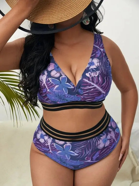 Traje de baño de bikini de cintura alta de talla grande para mujer