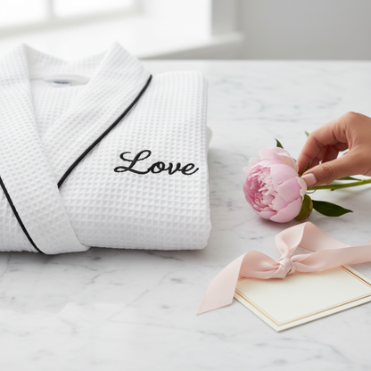 女士華夫格滾邊浴袍 – 輕盈舒適，享受水療般的愜意體驗