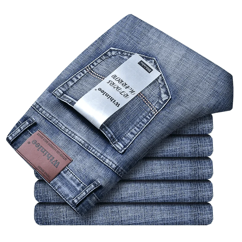 Wthinlee 新款商務男士牛仔褲，休閒直筒彈性時尚經典藍黑色工裝牛仔褲，男裝品牌服裝