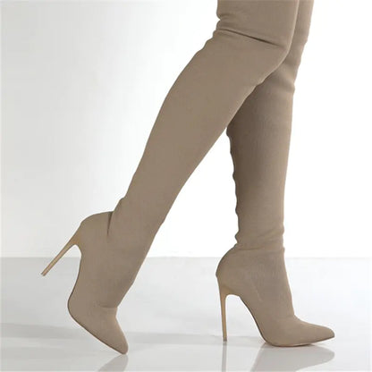 Women's Knit High-Heel Over-the-Knee Boots